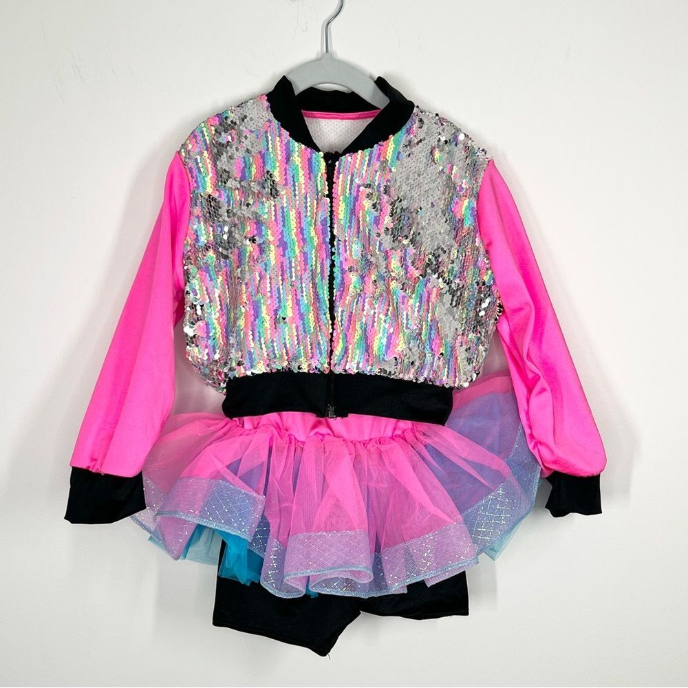 Weissman Showtime Lip Gloss Dance Costume Rainbow Sequin Jacket Tutu IC - Picture 2 of 11